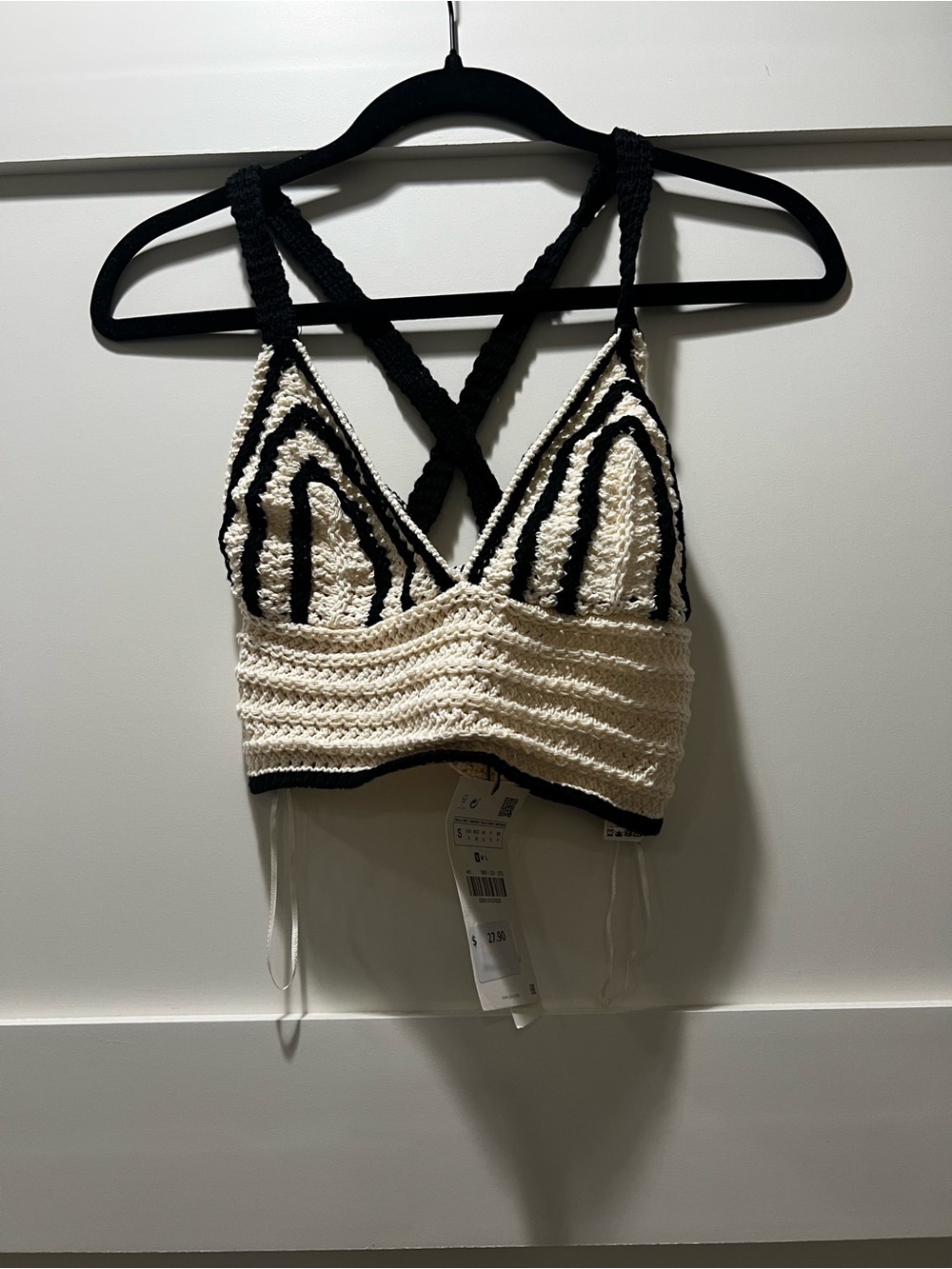 Zara Crochet Bralette Top - Cream & Black